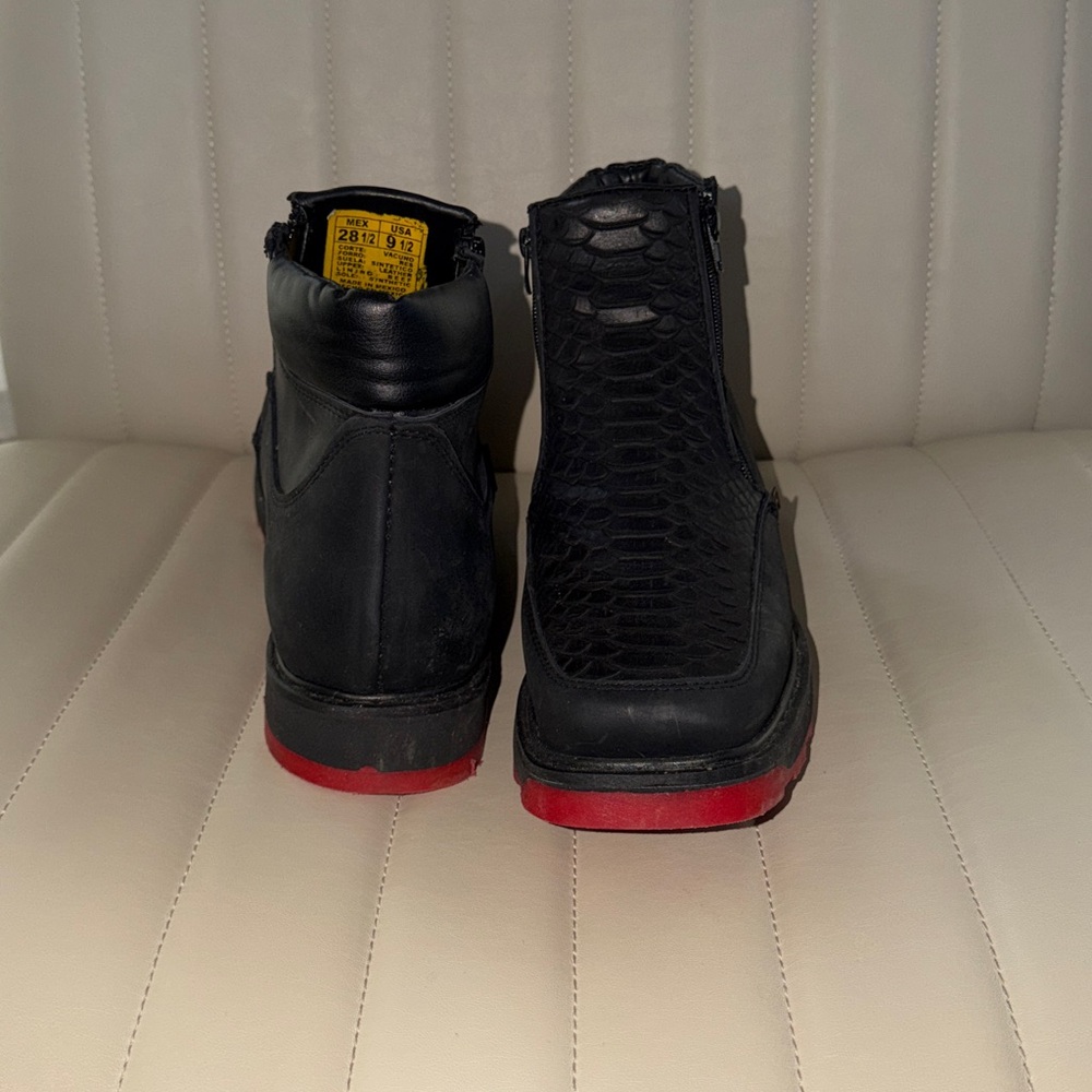 Black Python Print Square Toe Boots with Double Z… - image 10